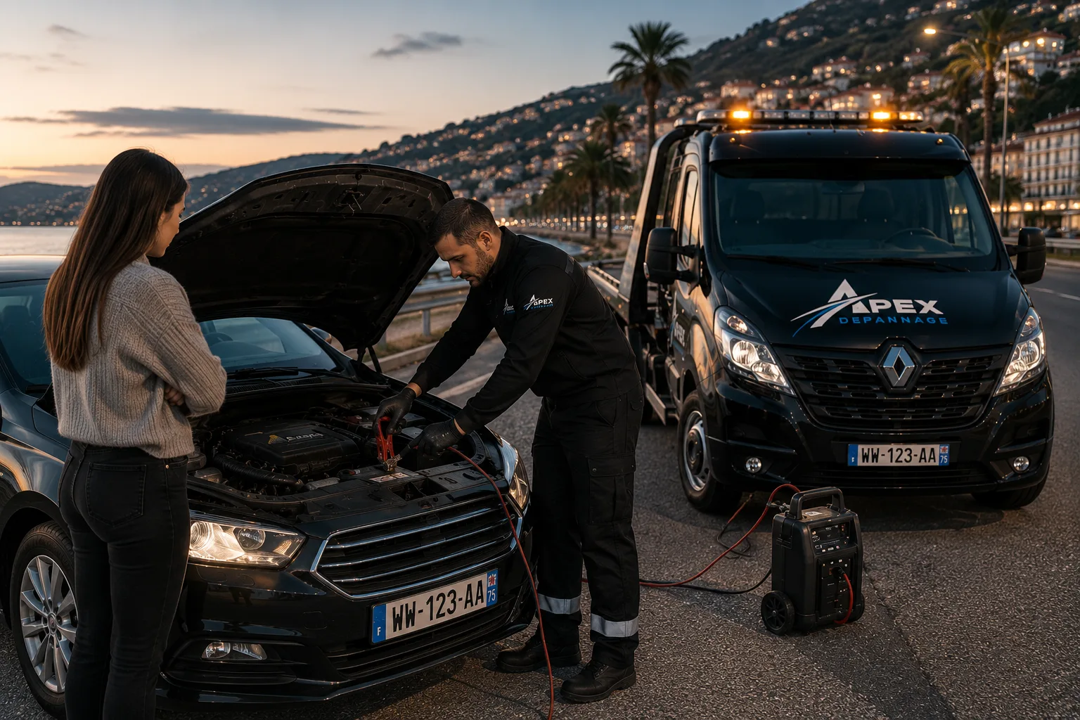 Dépannage batterie de nuit sur la Promenade des Anglais